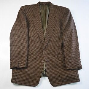 Vtg USA Made Hugo Boss 42R Brown Houndstooth Tweed Blazer Jacket Sport Coat